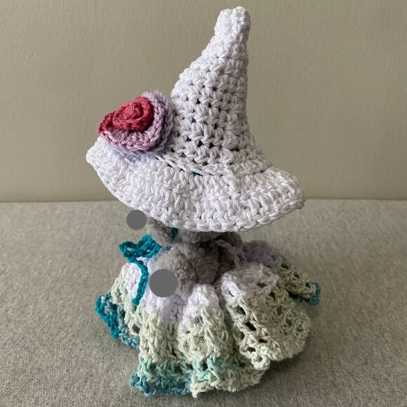 Handmade Crochet White Green Blue Fairy Witch Outfit for 17cm Doll 2-Piece Set - Picture 4 of 7